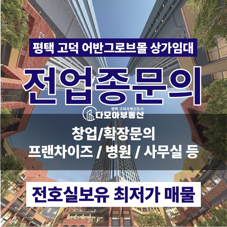 경기 평택시 고덕동 고덕 행정타운 건너편 주상복합 상가 저렴한 임대료 대형평수가능 프랜차이즈추천 월세 매물번호 10317 사진 1